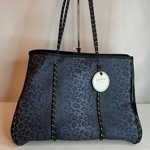 Babs & Birdie Neoprene Tote Blue & Black Leopard Print w/ Wristlet, NWT